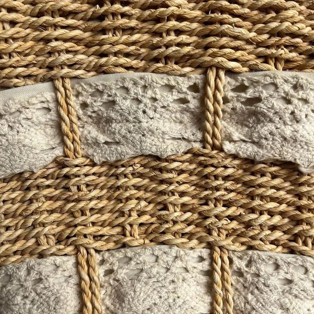 Straw Hand Bag Woven Women's Cottagecore Vintage Lace Yellow